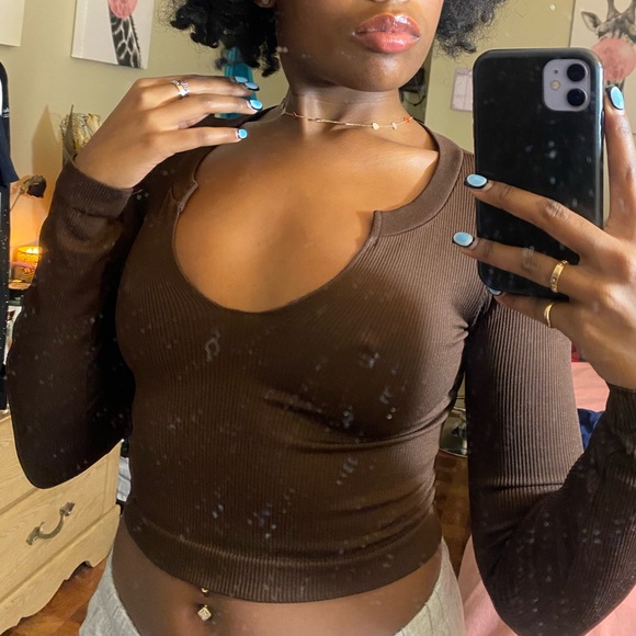 Wild Fable Brown Ribbed Crop Top - Picture 2 of 5